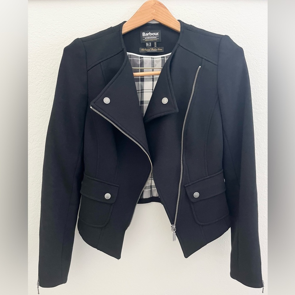 Barbour Tartan Black Asymmetrical Zip Jacket Sz 6